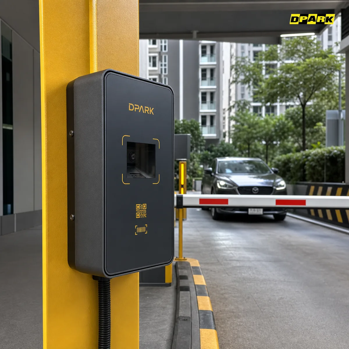ตู้อ่านบัตรทางออก DPARK CP-MC10-Lite ติดตั้งที่ทางออกลานจอดรถ