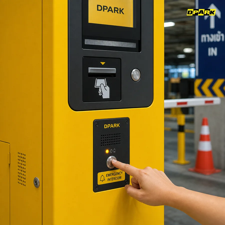 ปุ่ม intercom ฉุกเฉินในตู้กดบัตร DPARK โทรออกได้หลายเบอร์ สั่งเปิดไม้กั้นได้ทันที
