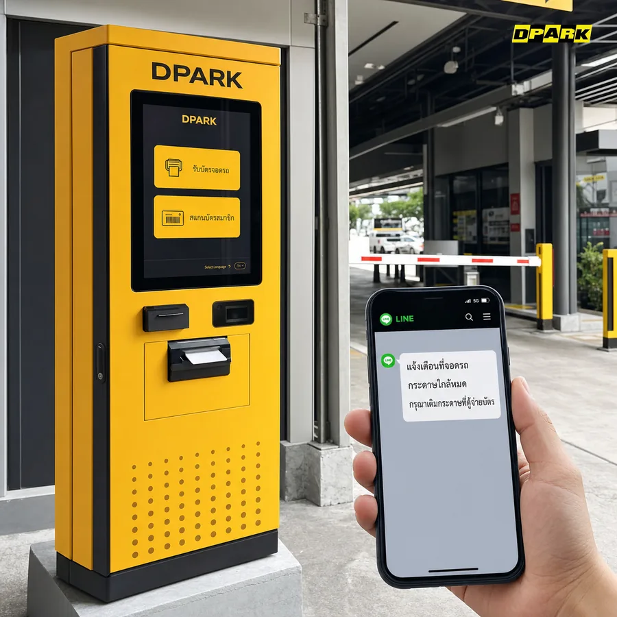ตู้กดบัตร DPARK แจ้งเตือนกระดาษหมดผ่าน LINE notification บนสมาร์ทโฟน