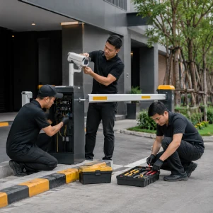 ทีมช่าง DPARK ติดตั้งไม้กั้นและอุปกรณ์หน้างาน